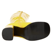 Gele laklaarzen blokhak 7,5 cm - jaren 70 gogo laarzen hippie disco - lakleer knielaarzen