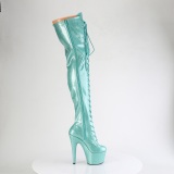 Glitter 18 cm ADORE-3020GP Green thigh high boots with laces high heels