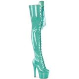 Glitter 18 cm ADORE-3020GP Groene overknee boots hoge hakken met veters