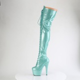 Glitter 18 cm ADORE-3020GP Groene overknee boots hoge hakken met veters