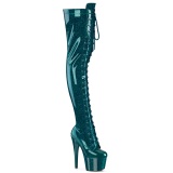 Glitter 18 cm ADORE-3020GP Teal thigh high boots with laces high heels