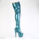 Glitter 18 cm ADORE-3020GP blauwgroen overknee boots hoge hakken met veters