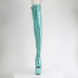 Glitter 18 cm PEEP TOE Groene overknee boots hoge hakken met veters