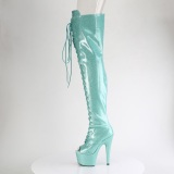 Glitter 18 cm PEEP TOE Groene overknee boots hoge hakken met veters