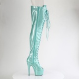 Glitter 18 cm PEEP TOE Groene overknee boots hoge hakken met veters