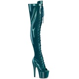 Glitter 18 cm PEEP TOE blauwgroen overknee boots hoge hakken met veters