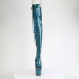 Glitter 18 cm PEEP TOE blauwgroen overknee boots hoge hakken met veters