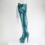 Glitter 18 cm PEEP TOE blauwgroen overknee boots hoge hakken met veters