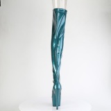 Glitter 18 cm PEEP TOE blauwgroen overknee boots hoge hakken met veters