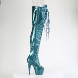 Glitter 18 cm PEEP TOE blauwgroen overknee boots hoge hakken met veters