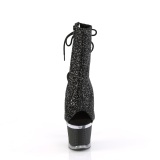 Glitter 18 cm SPECTATOR-1018G open teen platform boots met hak zwart
