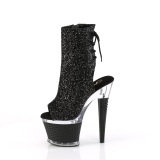 Glitter 18 cm SPECTATOR-1018G open teen platform boots met hak zwart