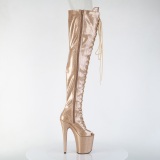 Glitter 20 cm PEEP TOE Gouden overknee boots hoge hakken met veters