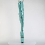 Glitter 20 cm PEEP TOE Green thigh high boots with laces high heels