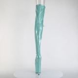 Glitter 20 cm PEEP TOE Green thigh high boots with laces high heels