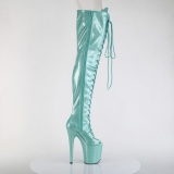 Glitter 20 cm PEEP TOE Green thigh high boots with laces high heels