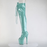 Glitter 20 cm PEEP TOE Groene overknee boots hoge hakken met veters