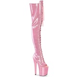 Glitter 20 cm PEEP TOE Roze overknee boots hoge hakken met veters