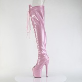 Glitter 20 cm PEEP TOE Roze overknee boots hoge hakken met veters