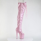Glitter 20 cm PEEP TOE Roze overknee boots hoge hakken met veters