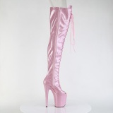 Glitter 20 cm PEEP TOE Roze overknee boots hoge hakken met veters