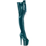 Glitter 20 cm PEEP TOE blauwgroen overknee boots hoge hakken met veters