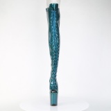 Glitter 20 cm PEEP TOE blauwgroen overknee boots hoge hakken met veters