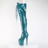 Glitter 20 cm PEEP TOE blauwgroen overknee boots hoge hakken met veters