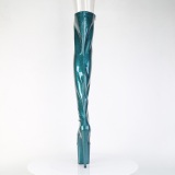 Glitter 20 cm PEEP TOE blauwgroen overknee boots hoge hakken met veters