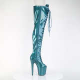 Glitter 20 cm PEEP TOE blauwgroen overknee boots hoge hakken met veters