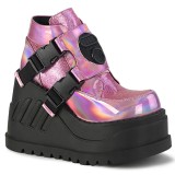 Glitter Vegan 12 cm STOMP-15 lolita enkellaarzen wedges sleehakken