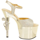 Gold 18 cm Pleaser REVOLVER-709G High Heels Chrome Platform