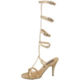 Gold 8 cm ROMAN-10 knee high womens gladiator sandals