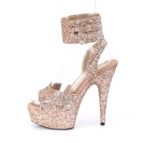 Gold Glitter 15 cm DELIGHT-691LG pleaser high heels with ankle straps