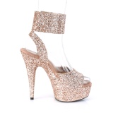 Gold Glitter 15 cm DELIGHT-691LG pleaser high heels with ankle straps