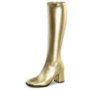 Golden boots block heel 7,5 cm - 70s years style hippie disco gogo under kneeboots vinyl