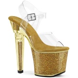 Goud 20 cm LOVESICK-708SG glitter plateau sandalen met hak