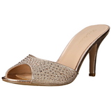 Goud 8,5 cm LUCY-01 glitter platte slippers dames met hak