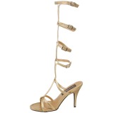 Goud 8 cm ROMAN-10 lange kniehoge gladiator sandalen dames