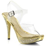 Goud Strass 12 cm ELEGANT-408 Plateau Sandalen met Hoge Hak