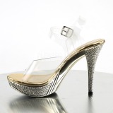 Goud Strass 12 cm ELEGANT-408 Plateau Sandalen met Hoge Hak