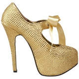 Goud Strass 14,5 cm Burlesque TEEZE-04R Hoge Pumps Schoenen Plateau