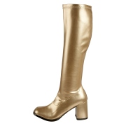 Gouden vinyl laarzen blokhak 7,5 cm - jaren 70 gogo boots hippie disco - knielaarzen