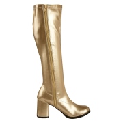 Gouden vinyl laarzen blokhak 7,5 cm - jaren 70 gogo boots hippie disco - knielaarzen