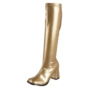 Gouden vinyl laarzen blokhak 7,5 cm - jaren 70 gogo boots hippie disco - knielaarzen