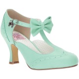 Green 7,5 cm retro vintage FLAPPER-11 Pinup Pumps Shoes with Low Heels