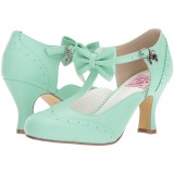 Green 7,5 cm retro vintage FLAPPER-11 Pinup Pumps Shoes with Low Heels