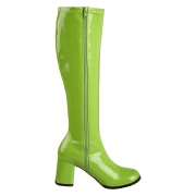 Green boots block heel 7,5 cm - 70s years style hippie disco gogo under kneeboots patent leather