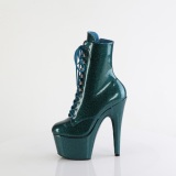 Green glitter 18 cm high heels ankle boots platform