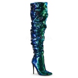 Groen Pailletten 13 cm COURTLY-3011 Pleaser Overknee Laarzen